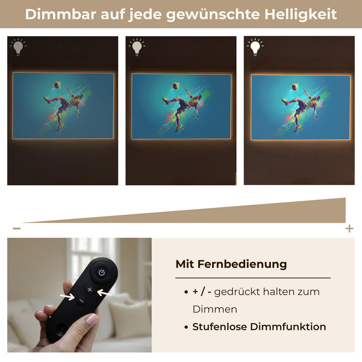 NACHTTISCHLAMPE MIT AKKU Fußballer - Farbspritzer - Farbenfroh - Ball 100x70 cm - Blau, Holzwerkstoff (8/100/70cm) - OnlyWow