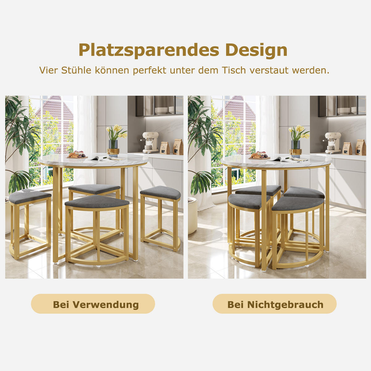 ESSTISCH mit 4 Stühlen Grau - Grau, Holzwerkstoff/Textil (80/80/75cm) - Urban Meuble