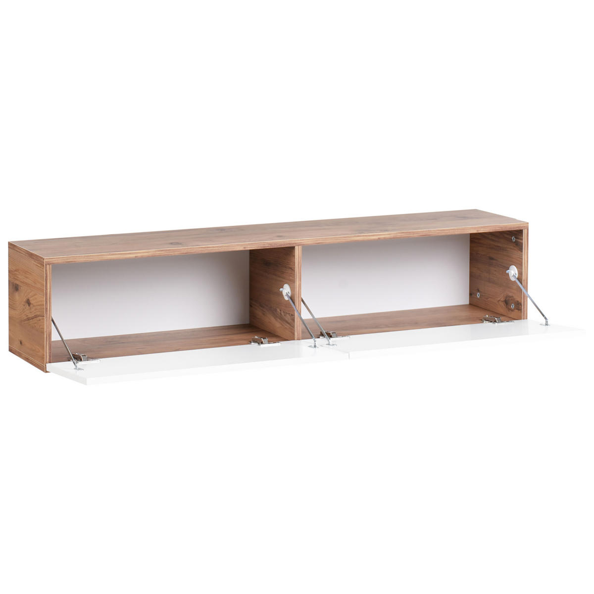 WANDMONTIERTER-TV-SCHRANK Weiß/Braun Gladstone - Weiß/Braun, Holzwerkstoff (140/30/32cm) - Beliani