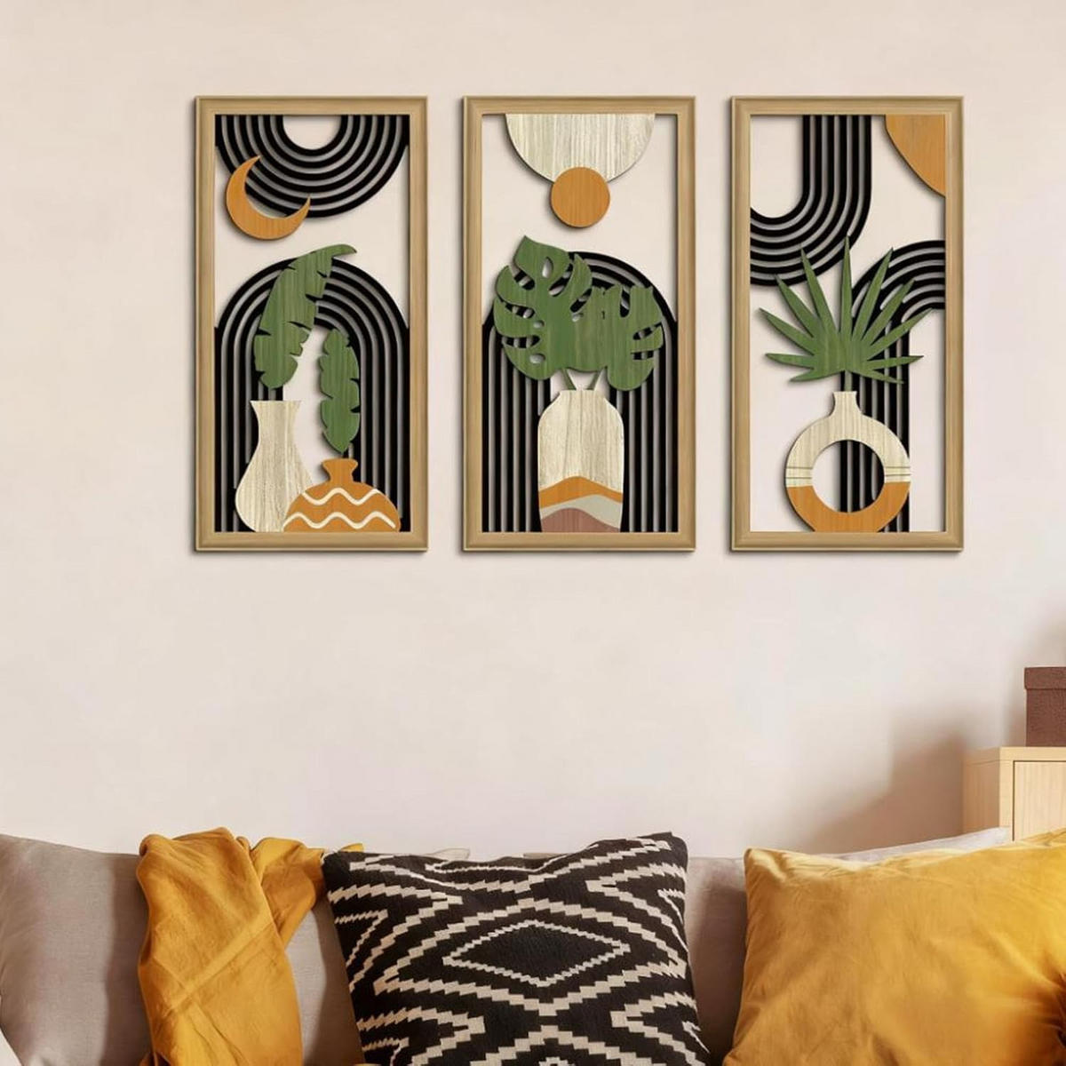 WANDDEKO Holz 30x15cm Abstrakt Boho 3er Set - Akaziefarben, Holzwerkstoff (30/1cm) - Weltevree