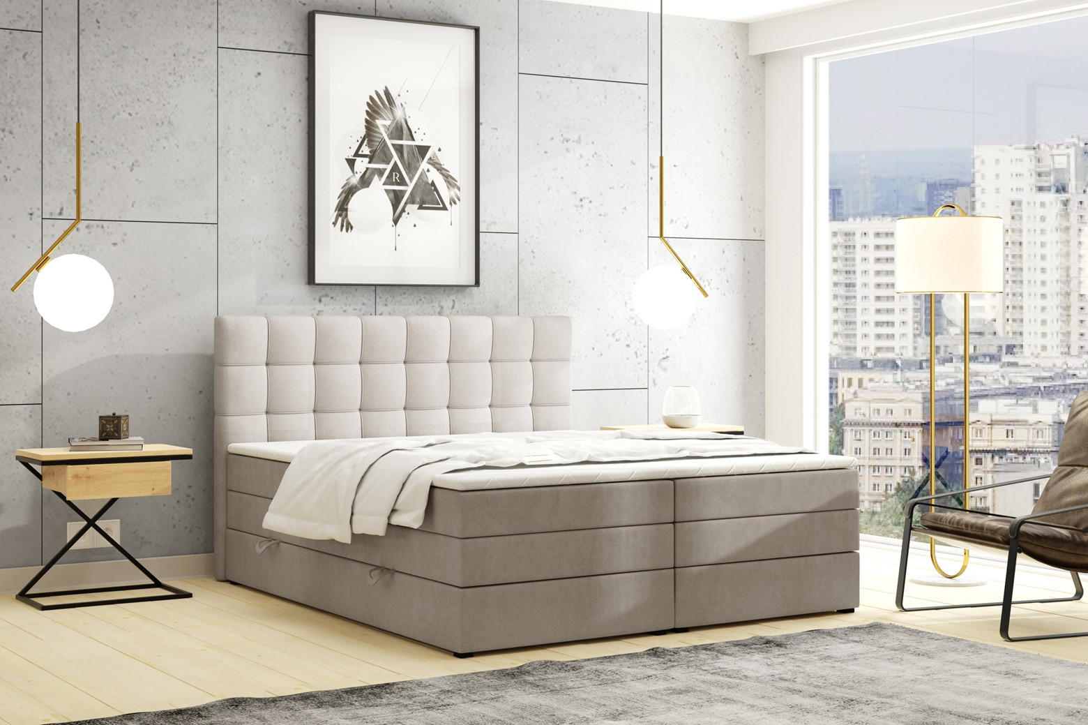 BOXSPRINGBETT Igella King Beige 180x200 cm mit Matrazen H3 & Topper - Beige, Holz (180/200cm) - Labett
