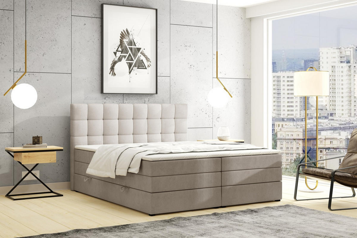 BOXSPRINGBETT Igella King Beige 120x200 cm mit Matrazen H3 & Topper - Beige, Holz (120/200cm) - Labett