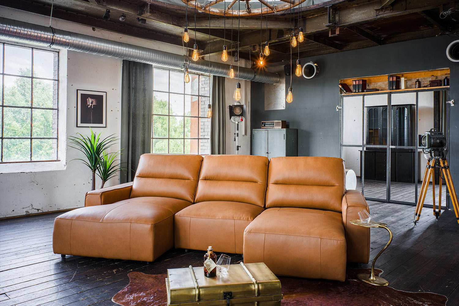 BIGSOFA DORI Braun Leder - Dunkelbraun/Schwarz, Leder/Kunststoff (288/92/164cm) - KAWOLA