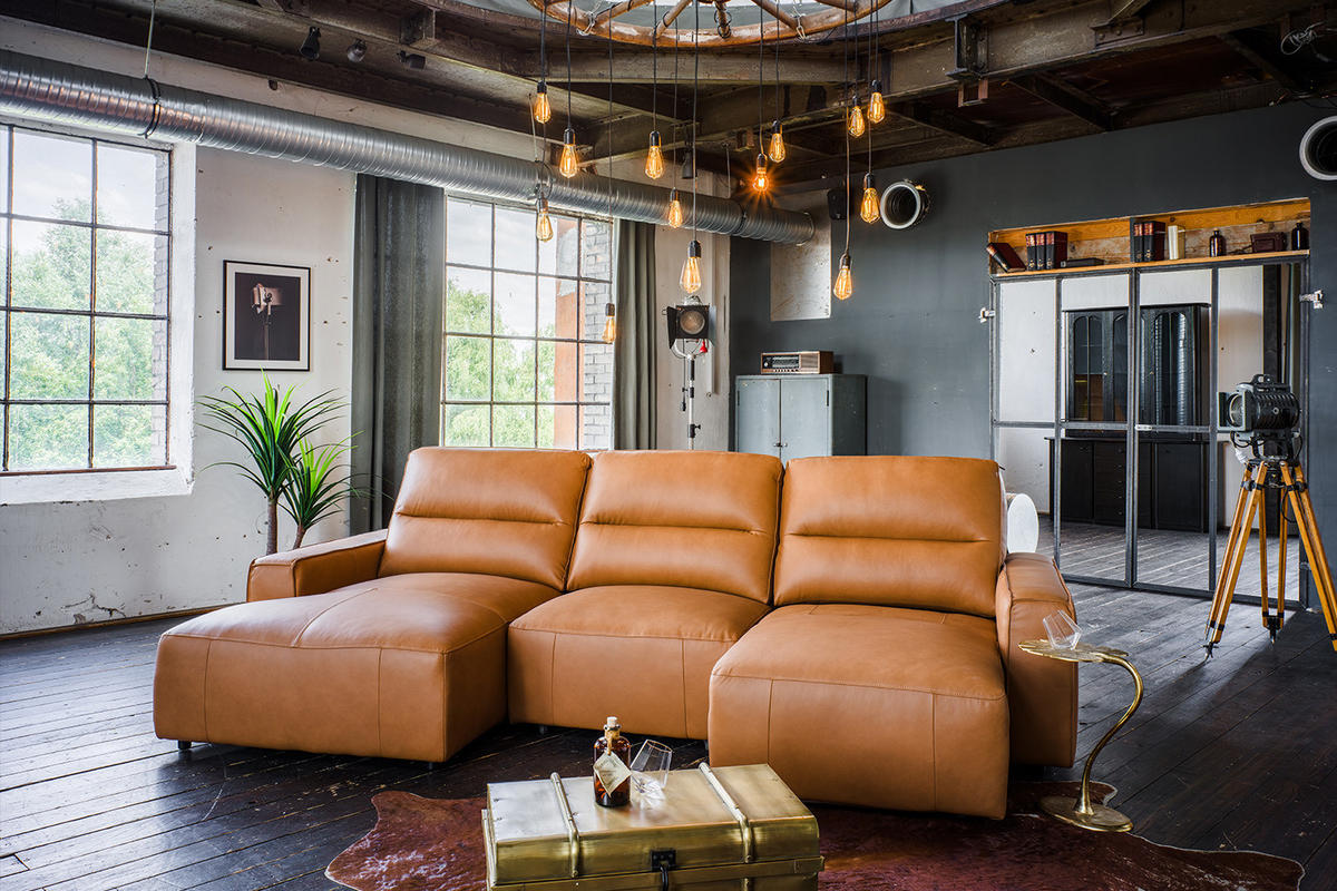 BIGSOFA DORI Braun Leder - Dunkelbraun/Schwarz, Leder/Kunststoff (288/92/164cm) - KAWOLA