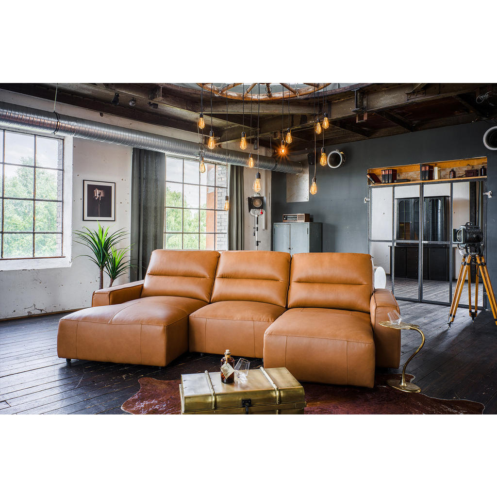 Thumbnail - Kawola Bigsofa, Braun, Leder, Nachbildung, 3-Sitzer, Füllung: Schaumstoff, Ottomane links, 288x92x164 cm, Wohnzimmer, So...