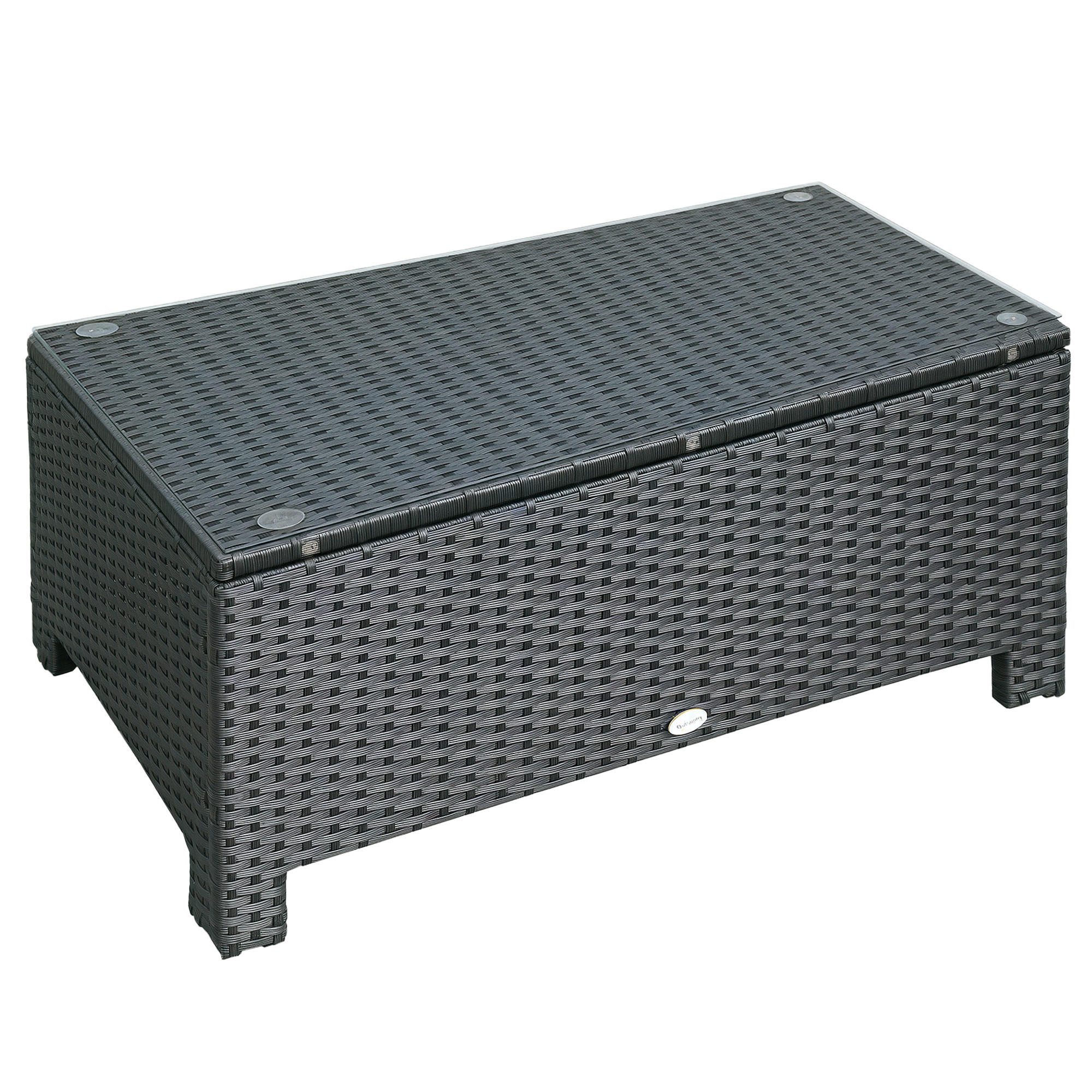 GARTENTISCH DE-06679 mit Glasplatte, Polyrattan Schwarz - Schwarz, Glas/Kunststoff (85/50/39cm) - ComfortXL