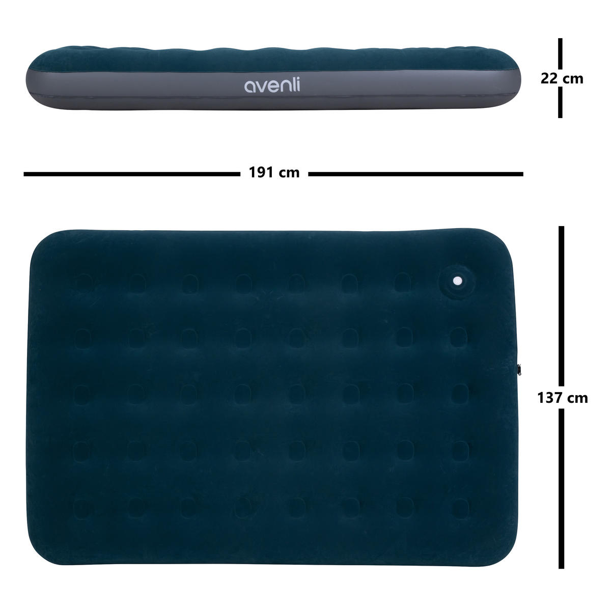 LUFTBETT Luftmatratze Camping 2 Personen 191x137x22cm aufblasbar mit Fußpumpe - Blau, Kunststoff (137/191cm) - Avenli
