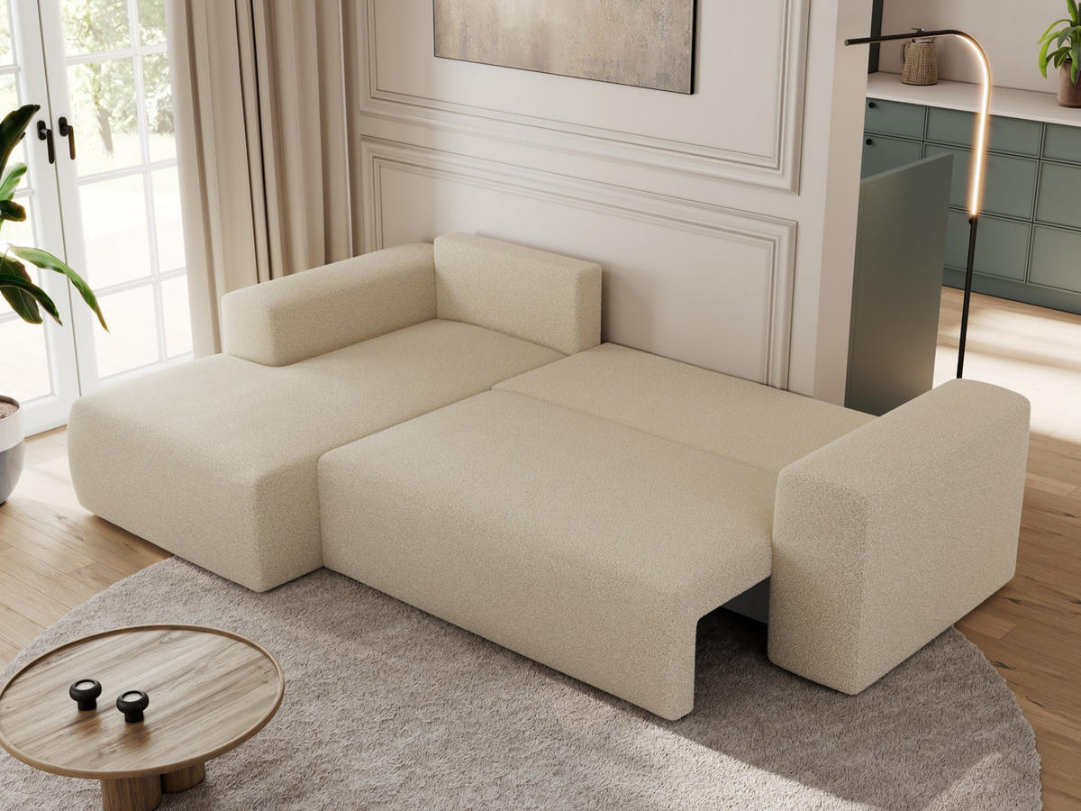 ECKSOFA TRENTINO L Beige Boucle - Links - Beige/Schwarz, Textil (266/164cm) - MKS