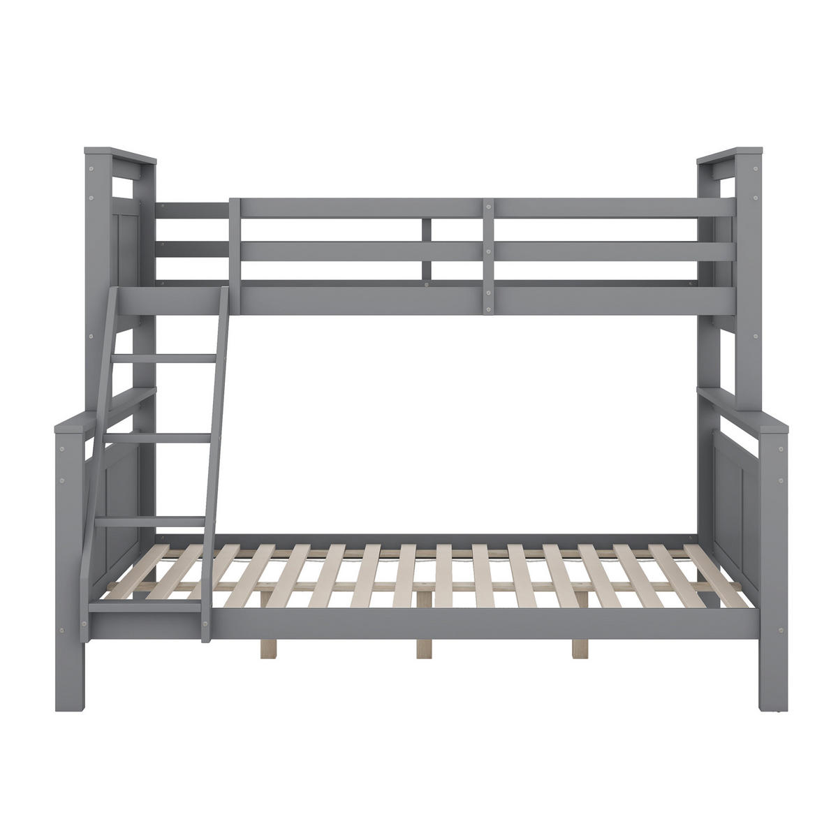 ETAGENBETT 90/200 cm grau mit Sicherheitsgeländer und umbaubar in 2 getrennte Betten - Grau, Holz (140/200cm) - OKWISH