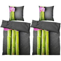 BETTWÄSCHE 4-teilig Asia - Dunkelgrau, Naturmaterialien (135/200cm) - Sanilo