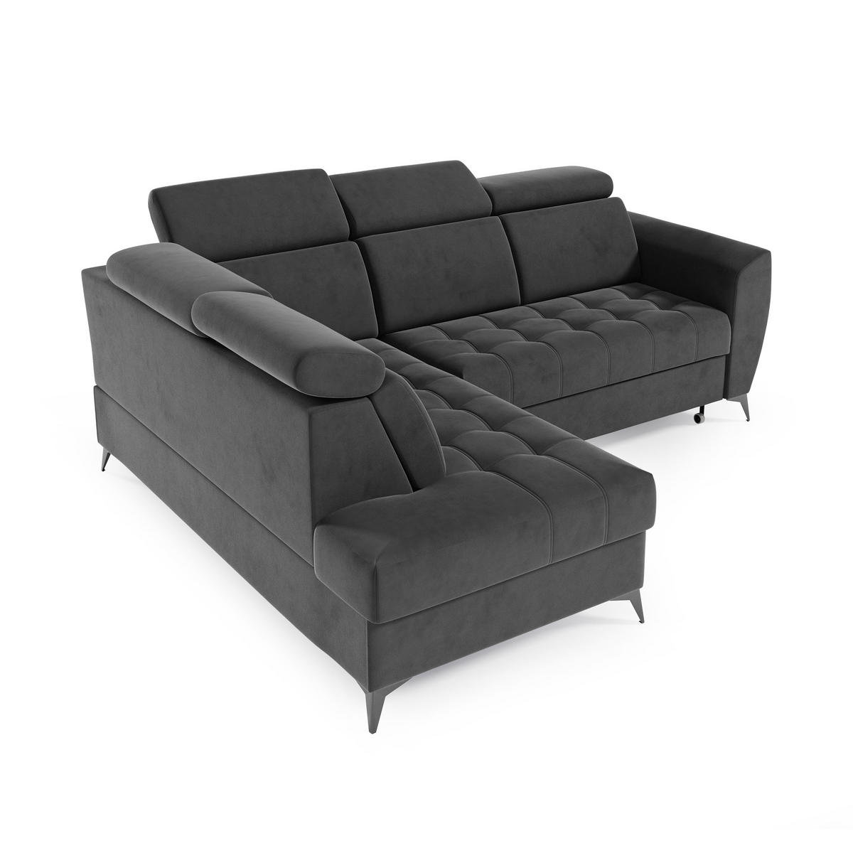 ECKSCHLAFSOFA Aurora II mit verstellbare Kopfstützen, Anthrazit, links - Anthrazit/Schwarz, Textil (266/204cm) - Beautysofa