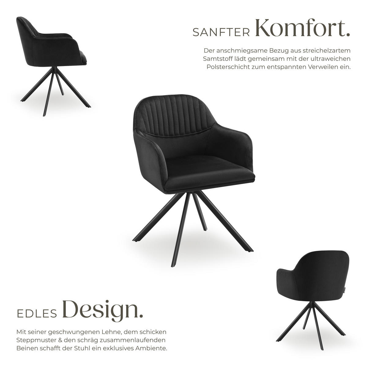 DREHSTUHL 4er Set Lona 56 x 59 x 81 cm schwarz/schwarz - Schwarz, Textil (56/81/59cm) - tectake