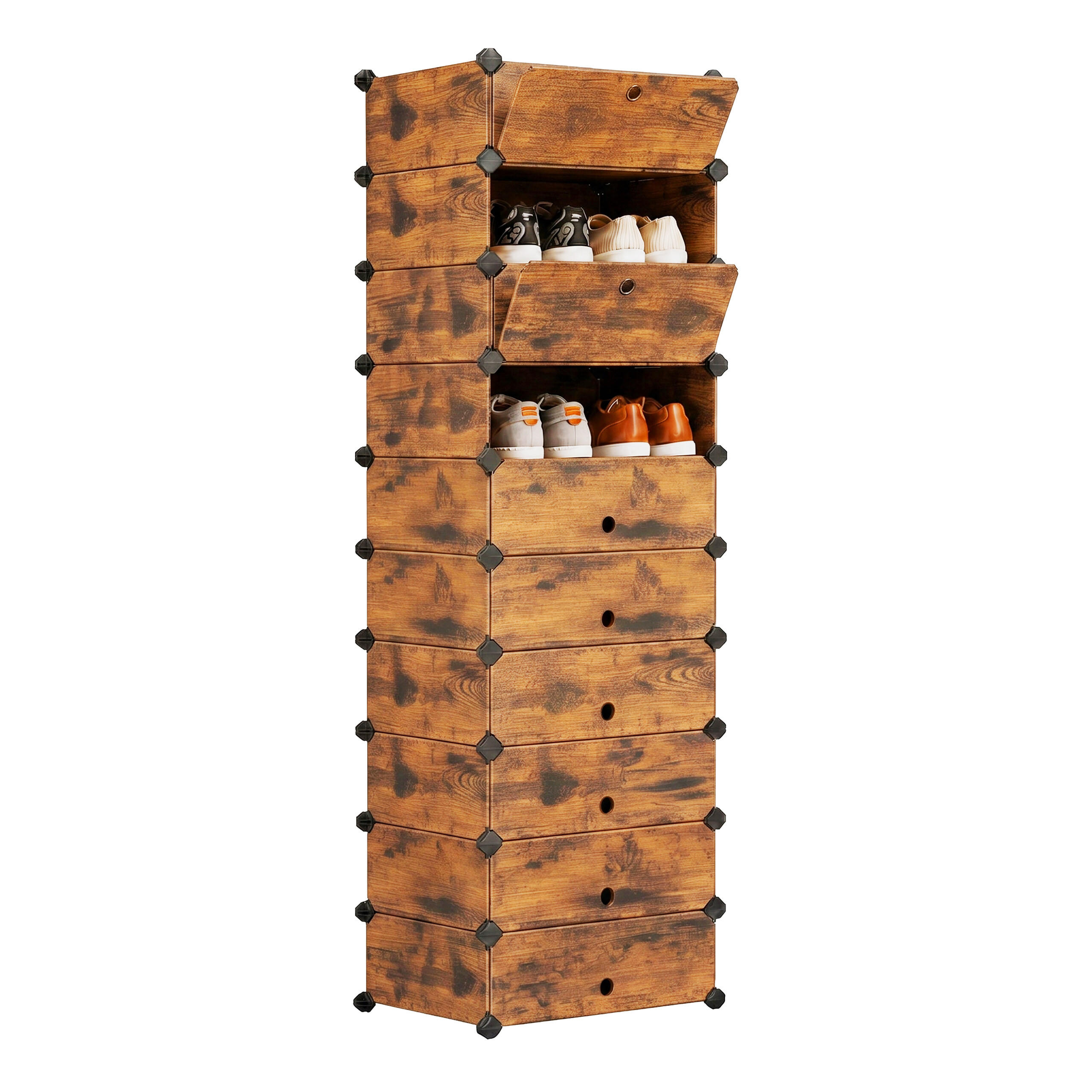 SCHUHREGAL Braun Schwarz 10-Fächer - Braun, Holz/Kunststoff (43/176/34cm) - Relaxdays