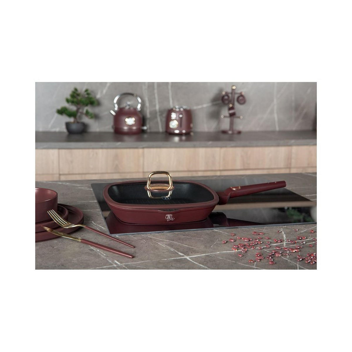 GRILLPFANNE Burgunderrot 28/28/4.1 cm BH8037 - Bordeaux, Metall (28cm) - Berlinger Haus