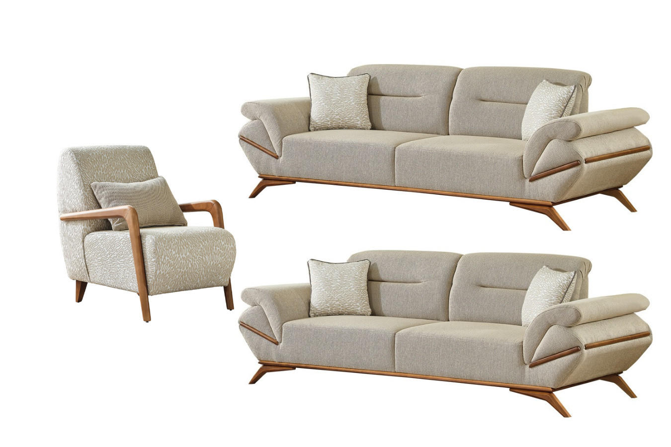 SITZGARNITUR Boston Grau Stellvariante:2+2+1 - Grau, Holz (195/90/100cm) - Villa Möbel