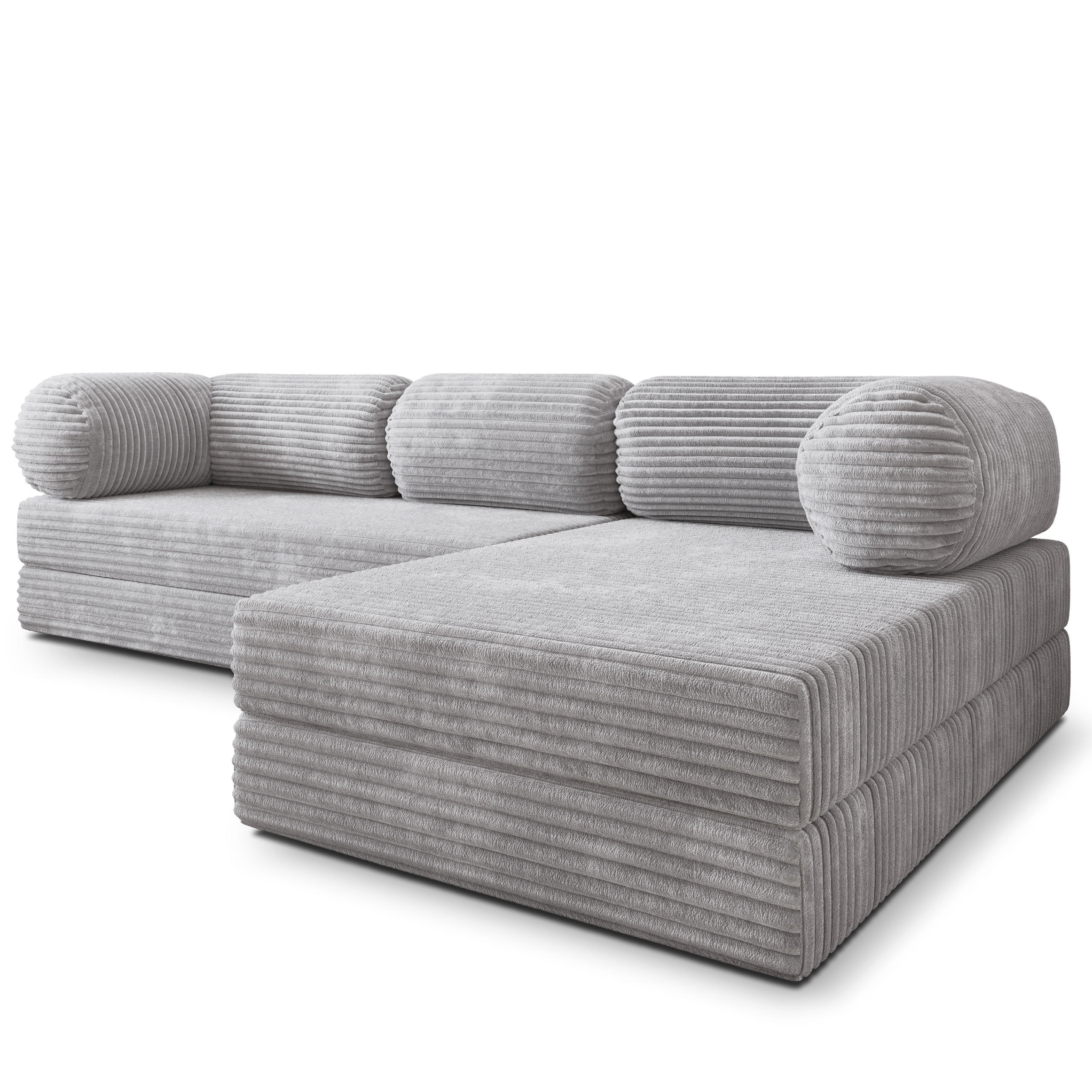 ECKSOFA ETERA modulares Boneless Sofa mit Schlaffunktion Hellgrau Kordstoff - Grau, Textil (270/160cm) - MASSENO