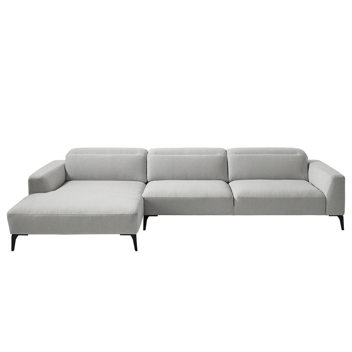 ECKSOFA mit Longchair - Hellgrau/Schwarz, Textil/Metall (328/180cm) - home24