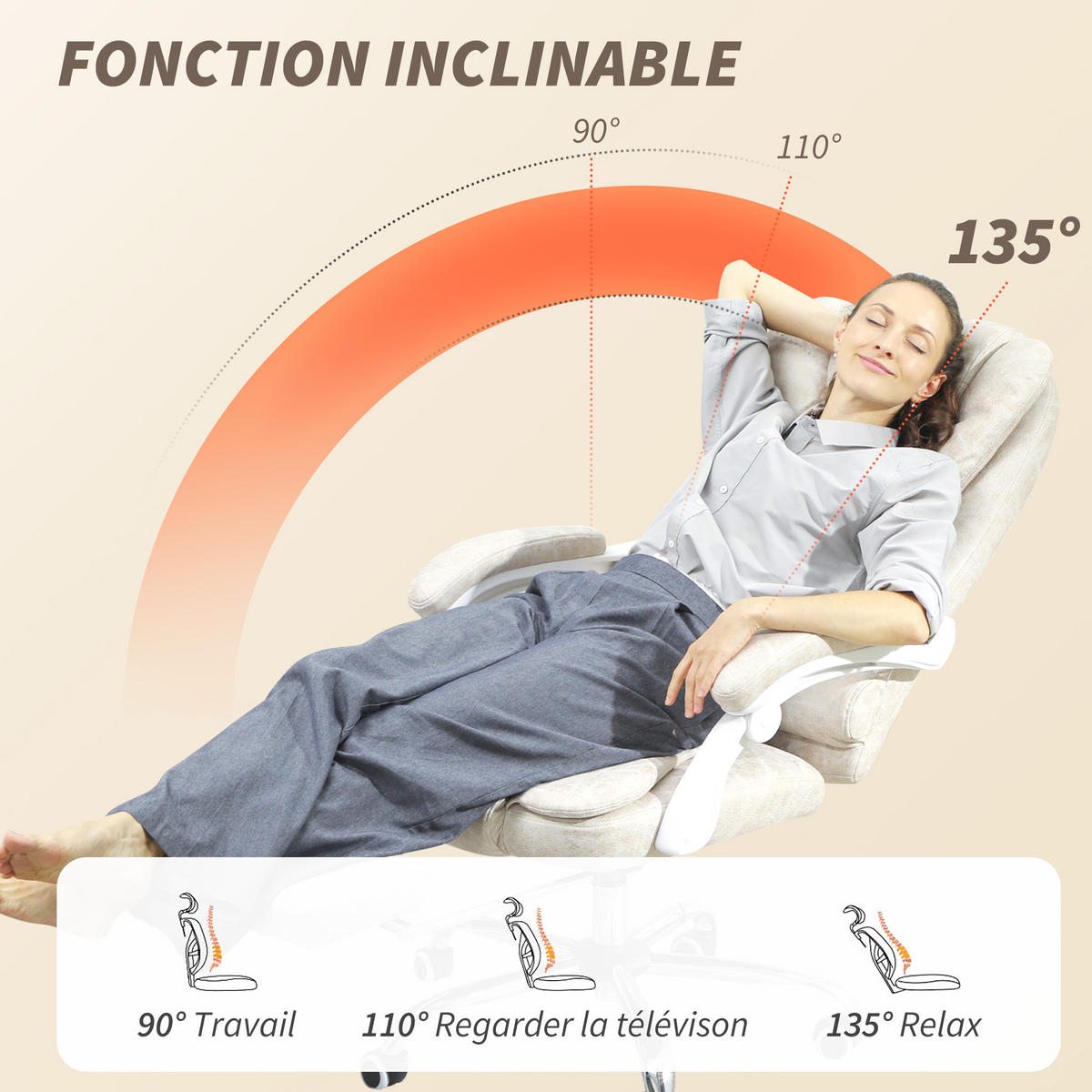 CHEFSESSEL DE-11783 MIT MASSAGE- & HEIZFUNKTION Creme - Creme, Metall (65/119/70cm) - ComfortXL