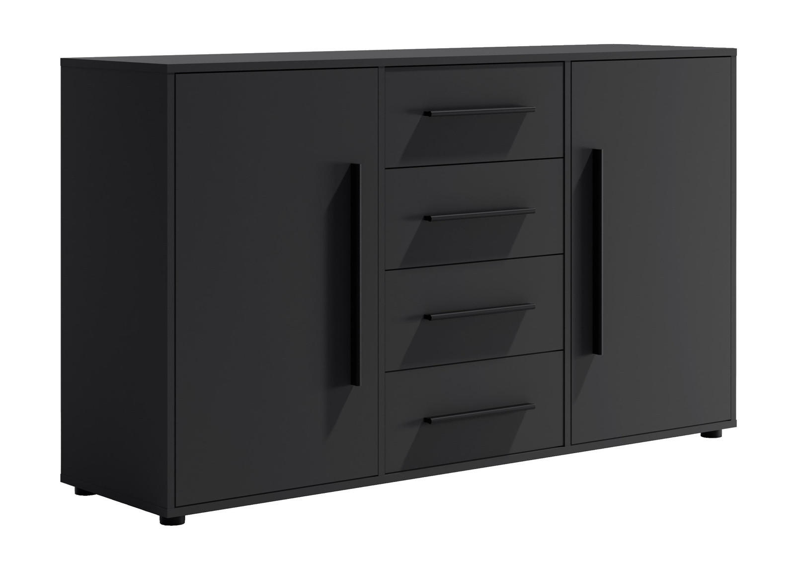 KOMMODE Modena K2D4SZ 150 cm in Schwarz mit Türen und Schubladen - Schwarz, Holzwerkstoff/Kunststoff (150/87/40cm)