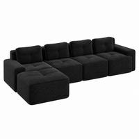 SOFA modular 4-Sitzer mit Tiefsitz Cord Schwarz - Schwarz, Kunststoff (177/382.1cm) - Meubliv