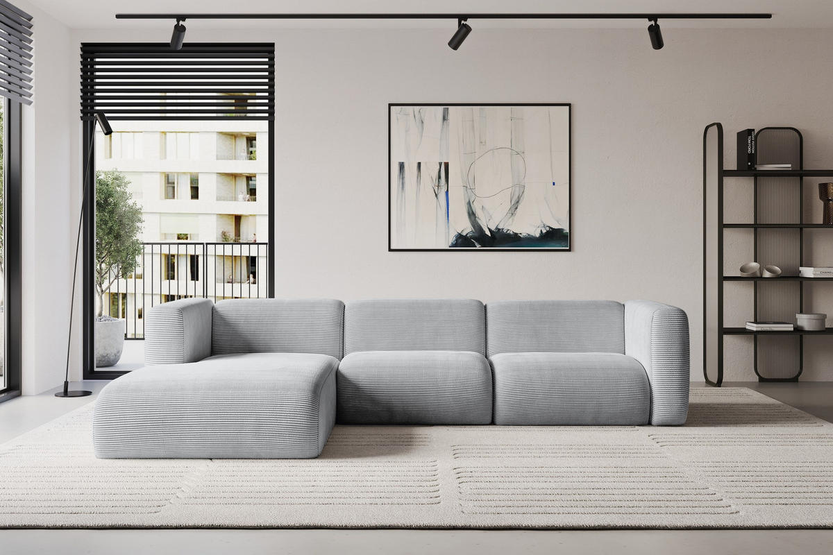 ECKSOFA Ottomane Links MIRA-L2 318x179x89 Grau Cord - Blaugrau/Schwarz, Holzwerkstoff/Kunststoff (318/179cm) - ALTDECOR