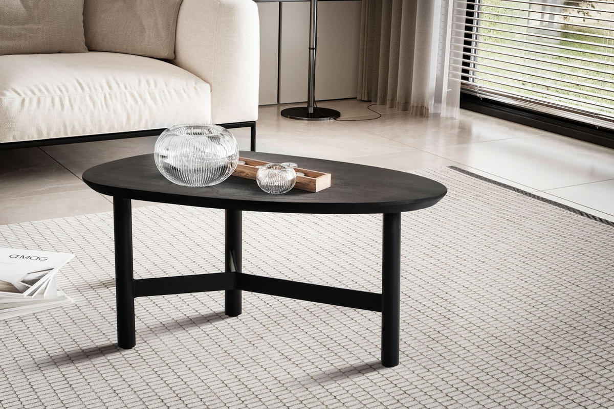 COUCHTISCH Mango Massivholz in Schwarz, Nierenform, 86x50x37 cm - Schwarz, Holz/Metall (50/86/37cm) - KADIMA DESIGN