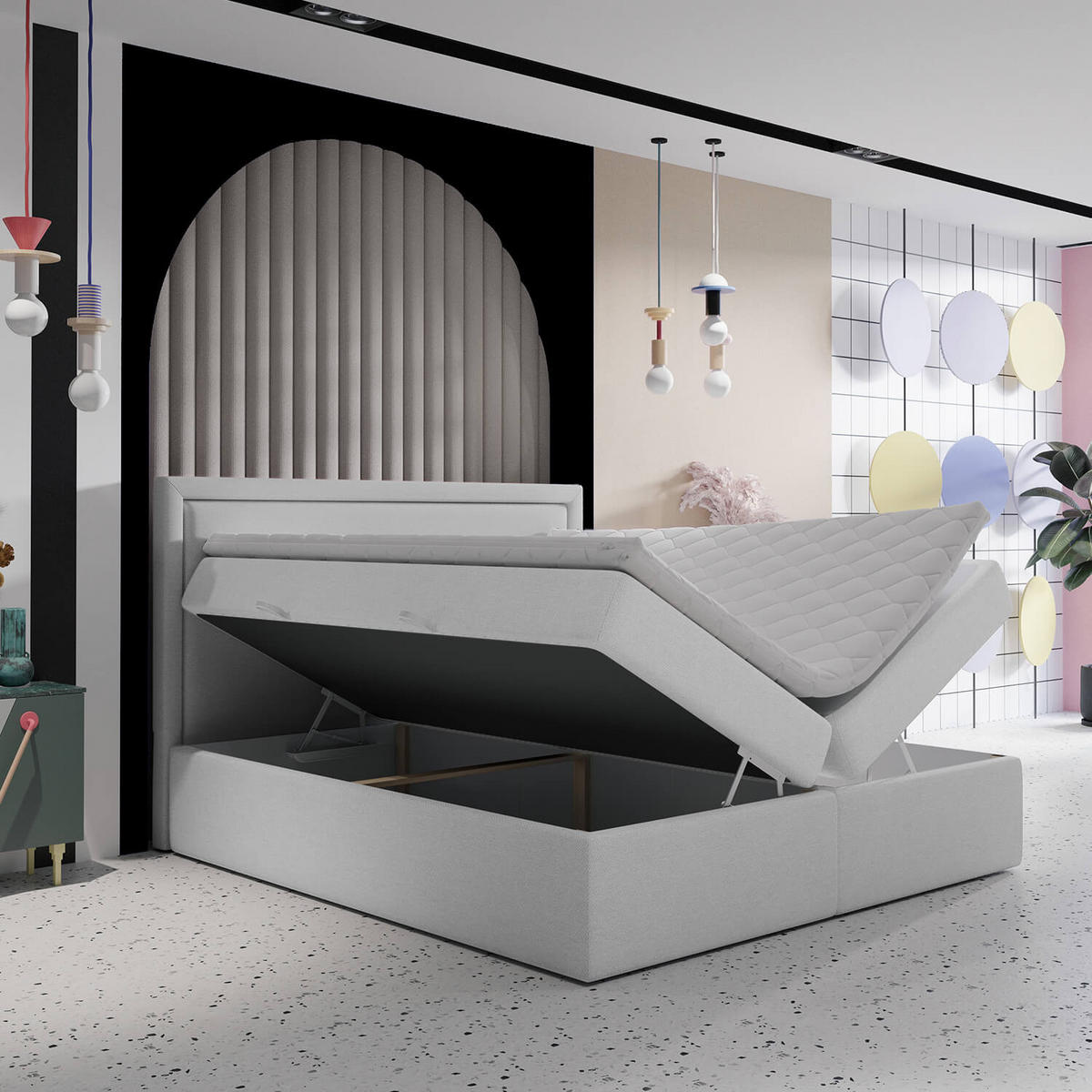 BOXBETT Jodan 120/200 cm Hellgrau im Megan Stoff - Hellgrau/Schwarz, Holz/Holzwerkstoff (120/200cm) - AltaBeds