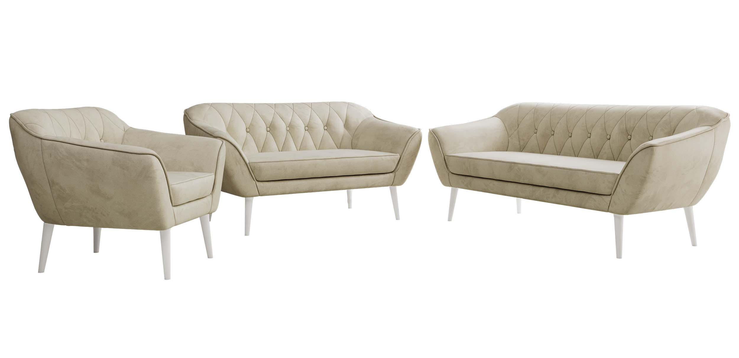 SEDACÍ SOUPRAVA 3+2+1 PIRS - Béžová Samet - Bílé nohy - bílá/béžová, kompozitní dřevo/textil (180/75/74cm) - MKS