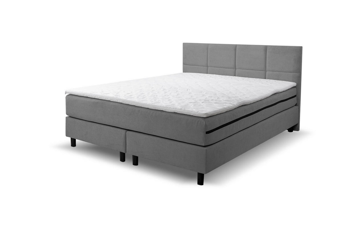 BOXSPRINGBETT Kansas, Polsterbett Maße: 160x200 cm, Farbe: Grau, Velourstoff, Doppelbett mit Bonell-Matratze H3 inkl. Topper - Grau, Holz/Kunststoff (160/200cm) - VENASI MÖBEL