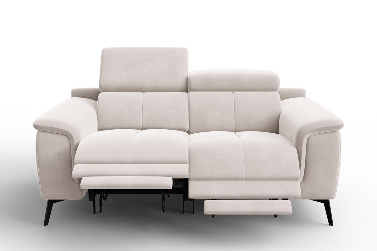 SOFA RELAX FIERO 2-Sitzer, Beiger Veloursstoff - Beige/Schwarz, Holz/Textil (170/82/103cm) - Courtois Laville