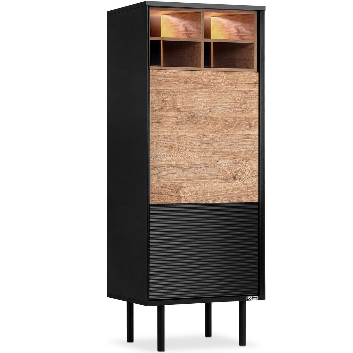 REGAL LOFTY Kreuzeinlage, schwarz / Eiche natur - Eichefarben/Multicolor, Holzwerkstoff (52/135/41cm) - KONSIMO®