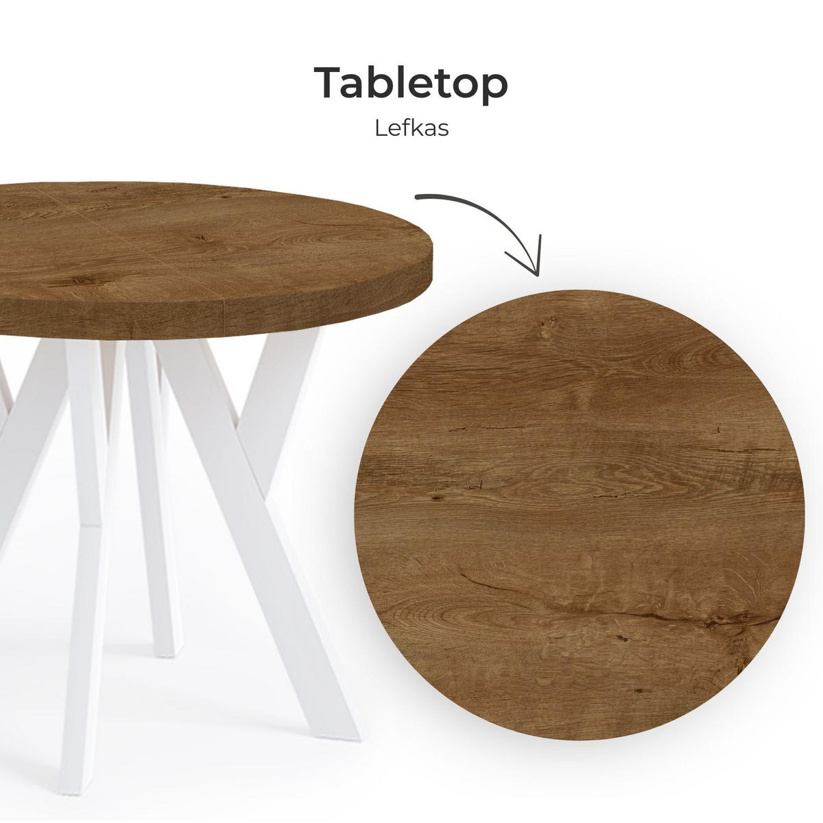 ESSTISCH Runder Ausziehbarer PERO 120/220, Eiche Lefkas / Weiß - Dunkelbraun/Weiß, Holz (220/120/77cm) - Dekori_Interiors