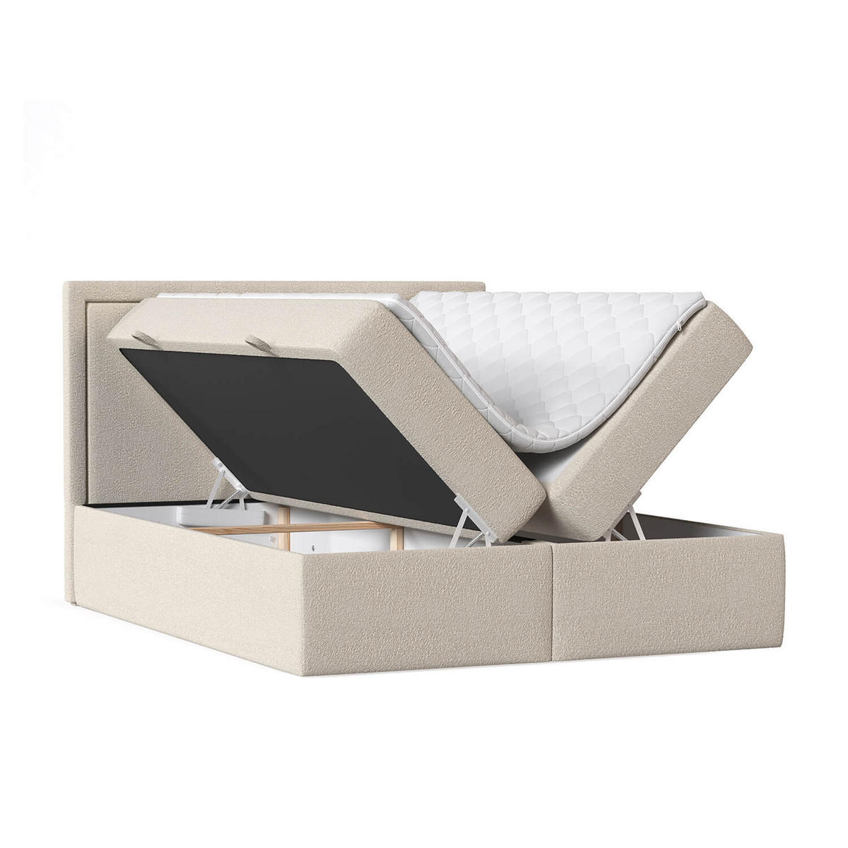 BOXBETT Jodan 140/200 cm Beige im Baloo Stoff - Beige/Schwarz, Holz/Holzwerkstoff (140/200cm) - AltaBeds