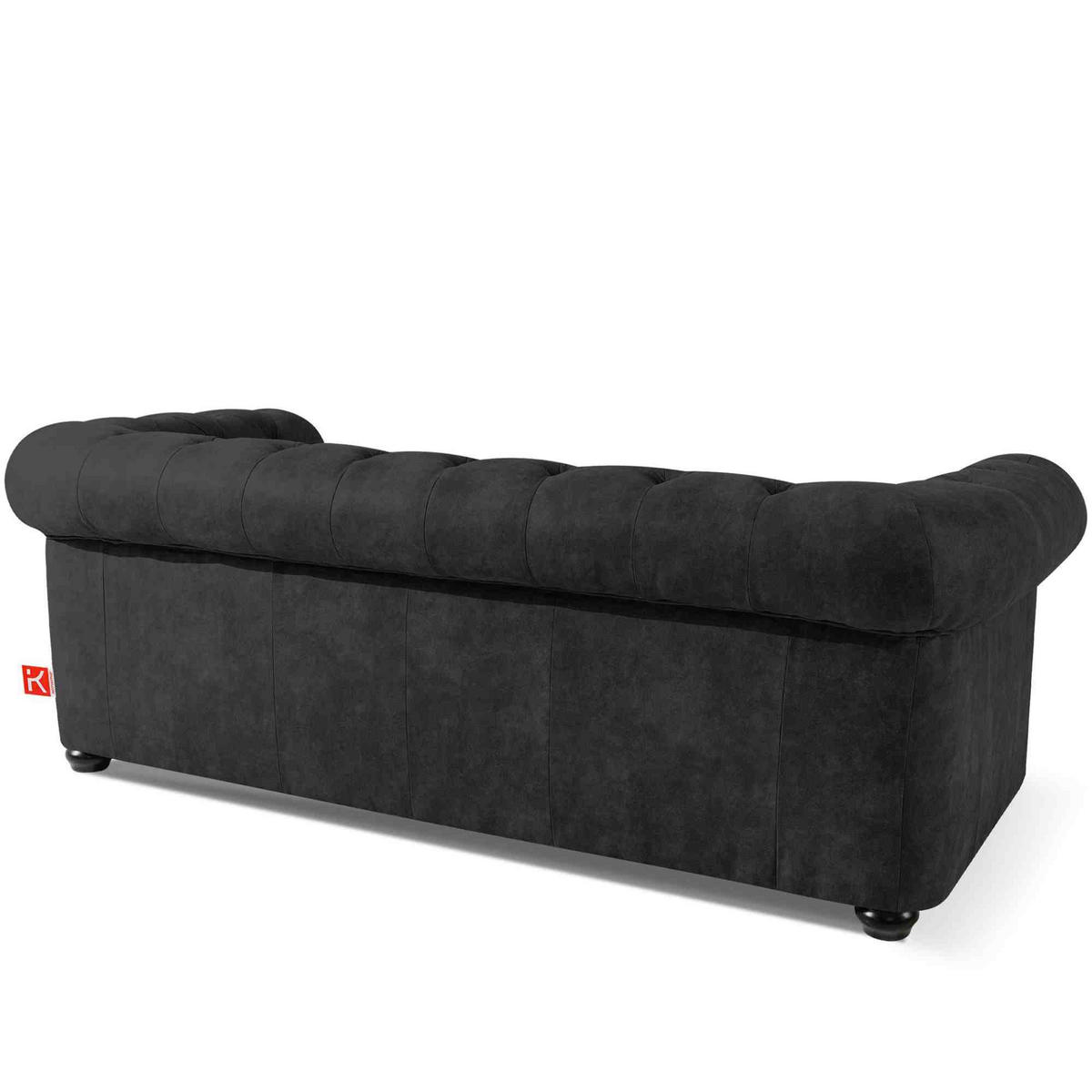 3-SITZER-SOFA GRAVO Chesterfield, Kunstleder - Wengefarben/Anthrazit, Leder/Holz (202/72/95cm) - KONSIMO®