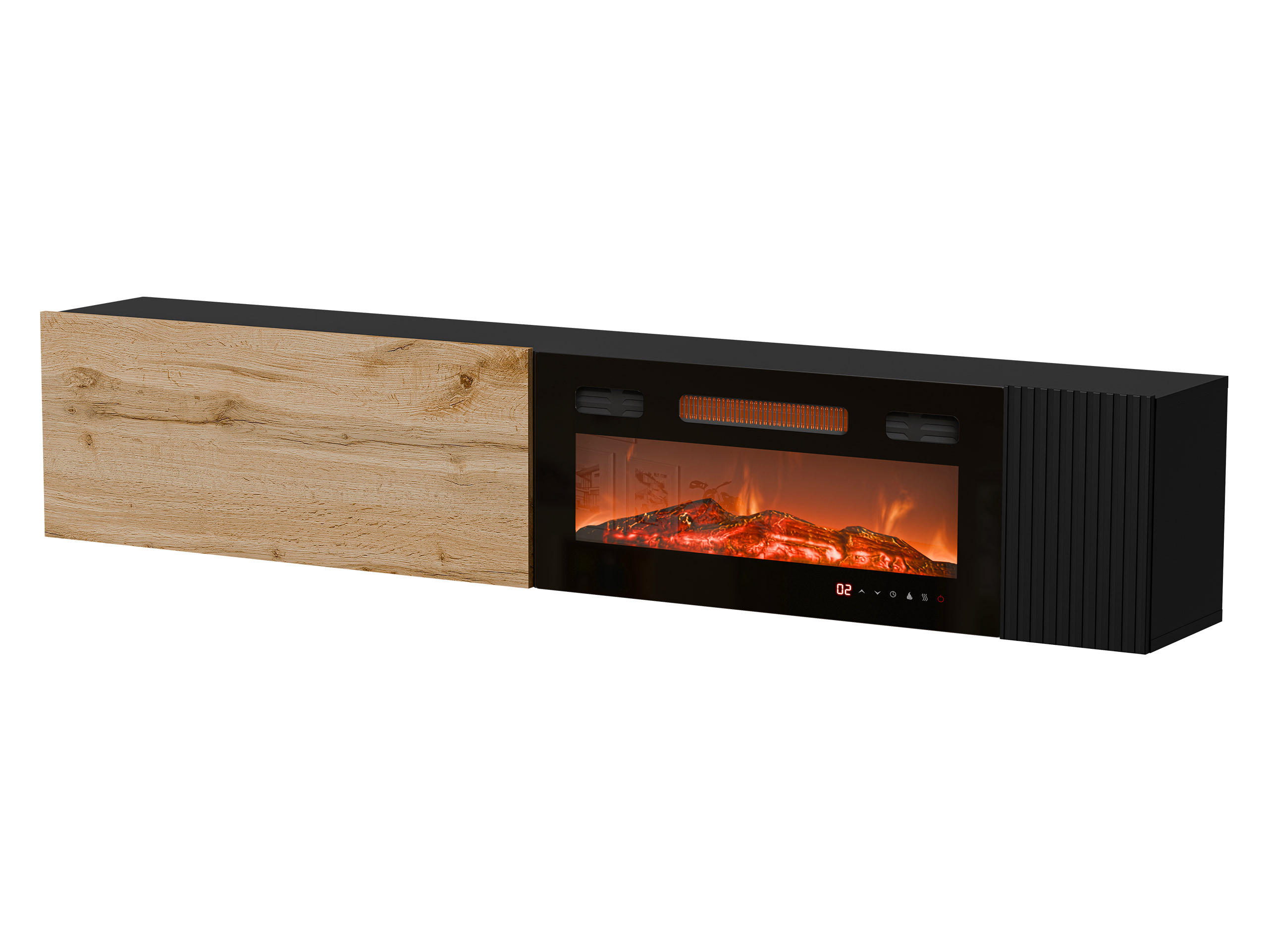 TV-LOWBOARD Capital 200 EF mit Kamin - Eiche Wotan/Schwarz, Holzwerkstoff (200/38/30cm) - MIRJAN24