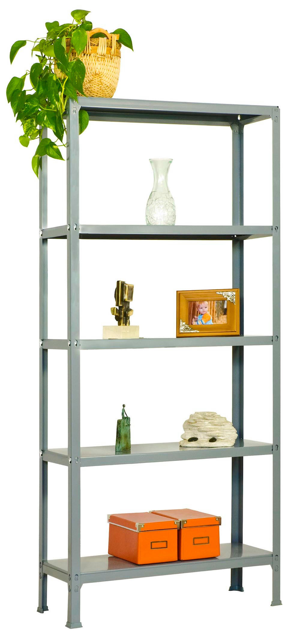 WOHNREGAL LIVING KOALA METAL mit 5 Fachböden | HxBxT 180x100x30cm | Fachlast 150kg | Grau/Grau - Grau, Metall (100/180/30cm) - PROREGAL