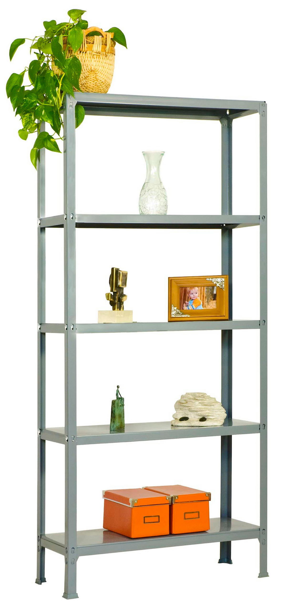 WOHNREGAL LIVING KOALA METAL mit 5 Fachböden | HxBxT 180x100x30cm | Fachlast 150kg | Grau/Grau - Grau, Metall (100/180/30cm) - PROREGAL