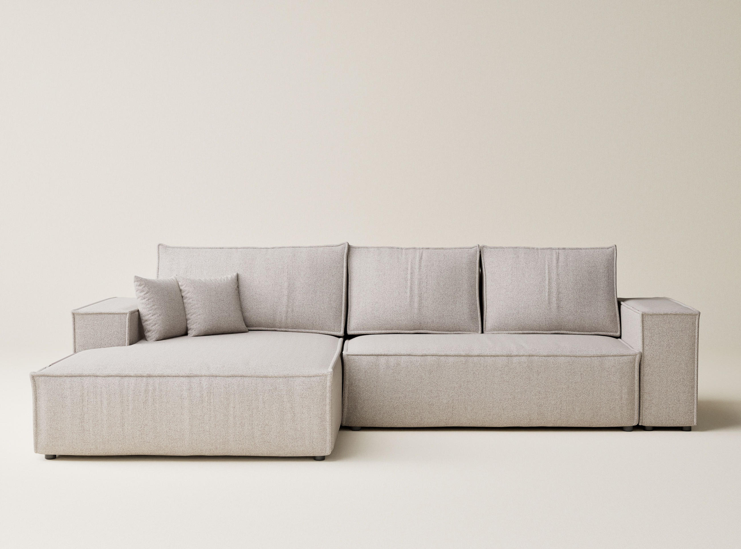 ECKSOFA MIT SCHLAFFUNKTION Maze Beige Webstoff - Schwarz/Grau, Holz/Holzwerkstoff (294/185cm) - Maison de Reve