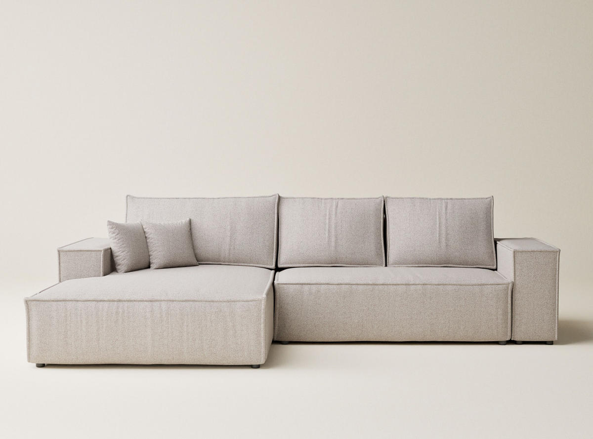 ECKSOFA MIT SCHLAFFUNKTION Maze Beige Webstoff - Schwarz/Grau, Holz/Holzwerkstoff (294/185cm) - Maison de Reve