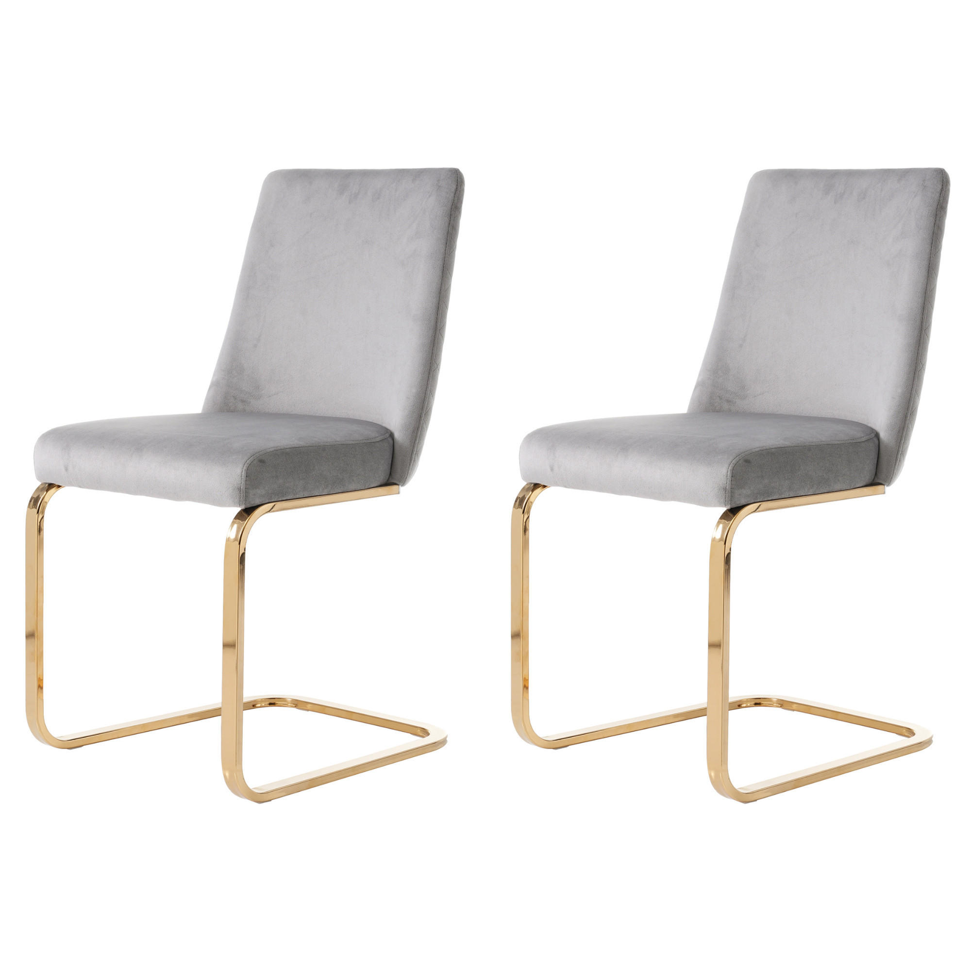 ESSZIMMERSTUHL 2er Set Samt Diamant Grau Gold Metallbeine - Grau, Textil (52/88.8/46cm) - FLIEKS