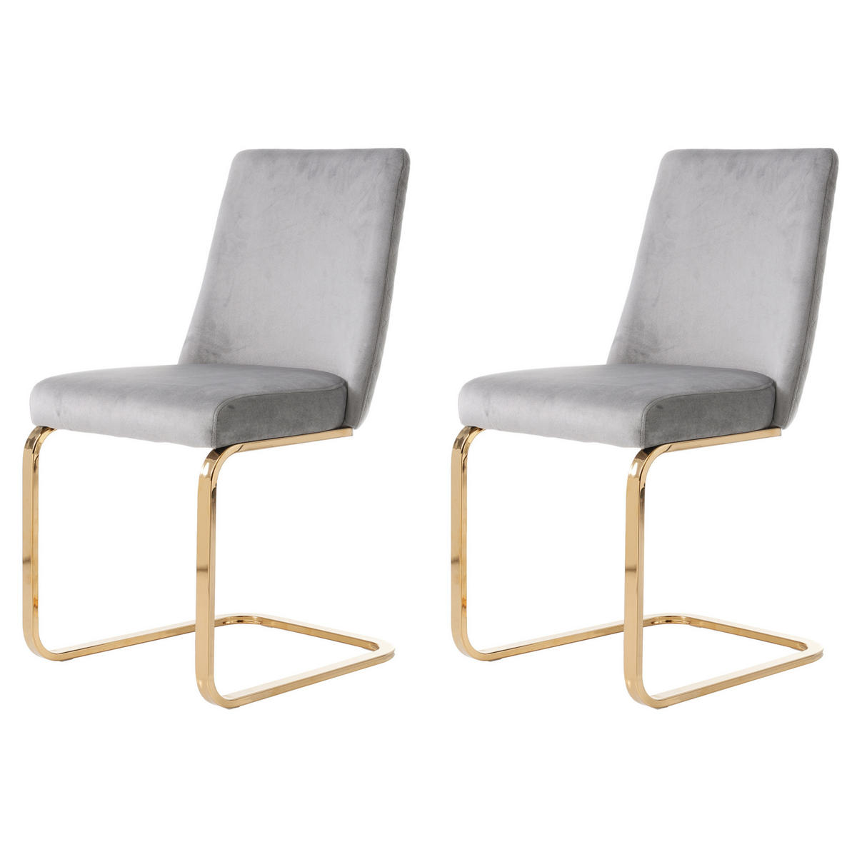 ESSZIMMERSTUHL 2er Set Samt Diamant Grau Gold Metallbeine - Grau, Textil (52/88.8/46cm) - FLIEKS