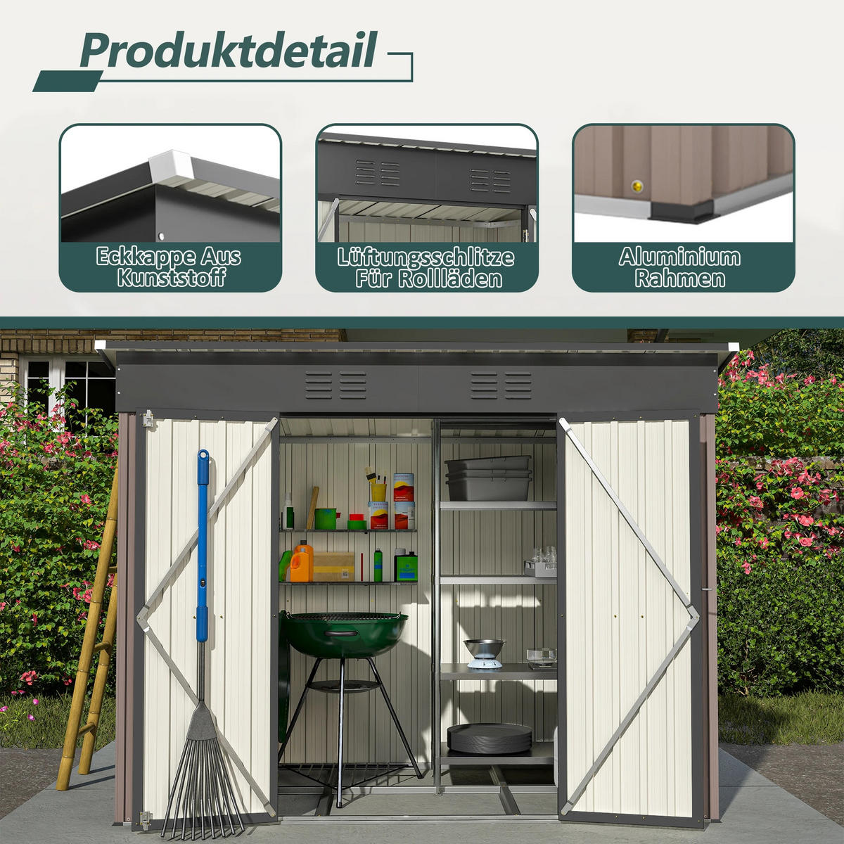 GARTENSCHUPPEN 8x4 FT, braun, mit Metallgrundlage - Braun, Metall (243/182/122cm) - Kaket