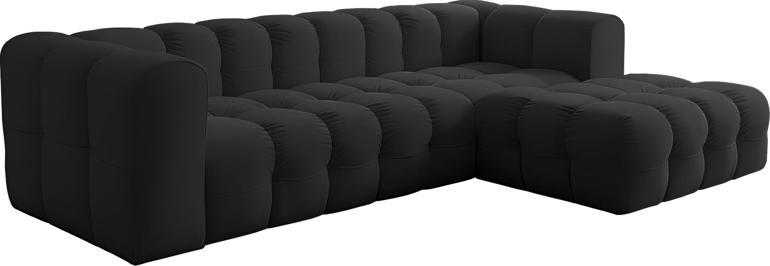 ECKSOFA Mochi L-Form 5-Sitzer Rechts, Samt, Schwarz 290/75/193 cm - Schwarz Hochglanz/Schwarz, Kunststoff/Textil (290/193cm) - WFL GROUP