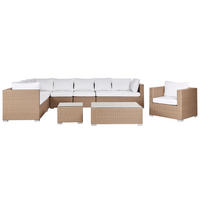 LOUNGE-SET 8-Sitzer sandbeige linksseitig modular Auflagen cremeweiß XXL - Sandfarben, Kunststoff - Beliani