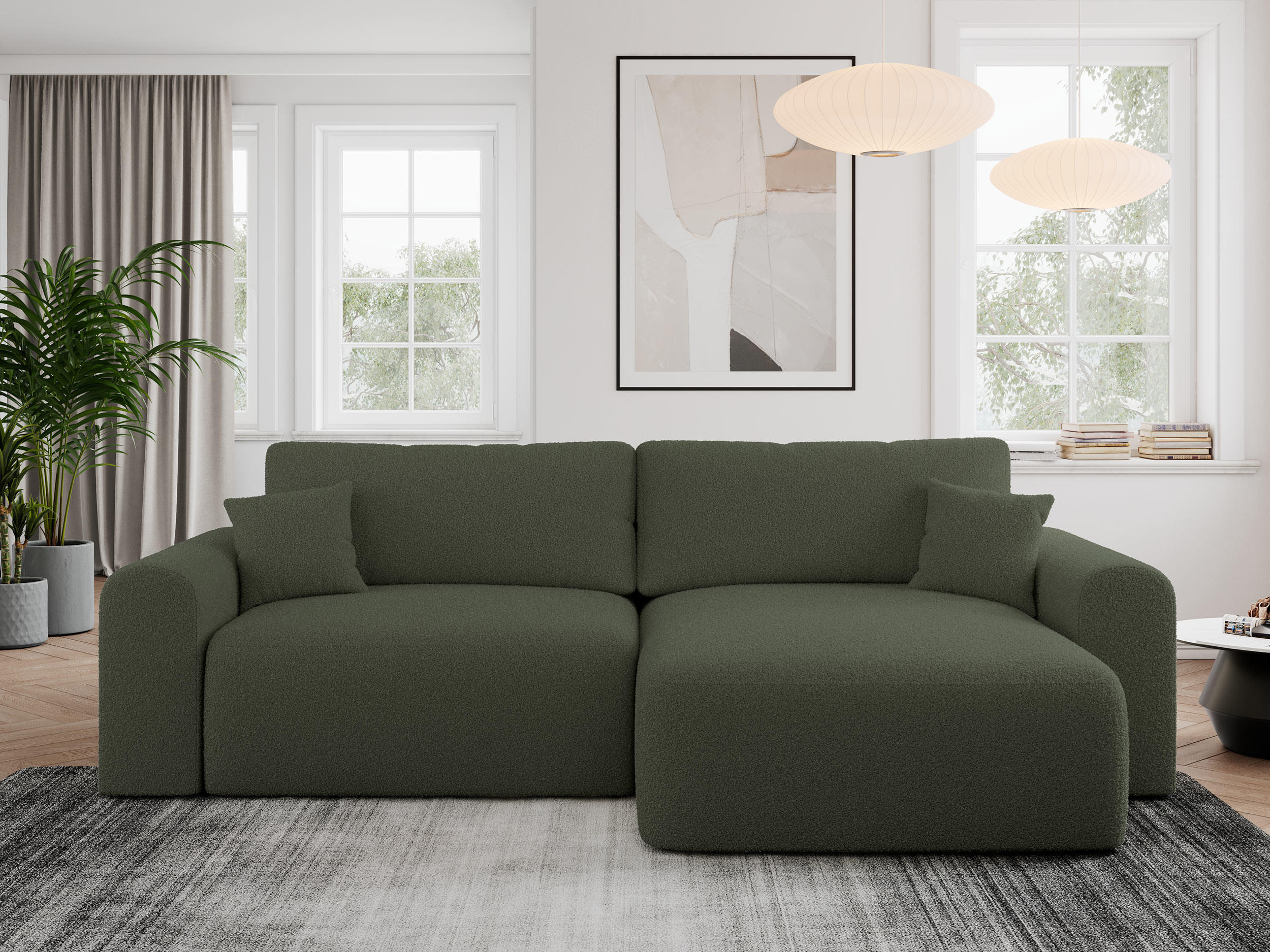 ECKSOFA NELSON Grün Boucle - Schwarz/Grün, Kunststoff/Textil (274/152cm) - MKS