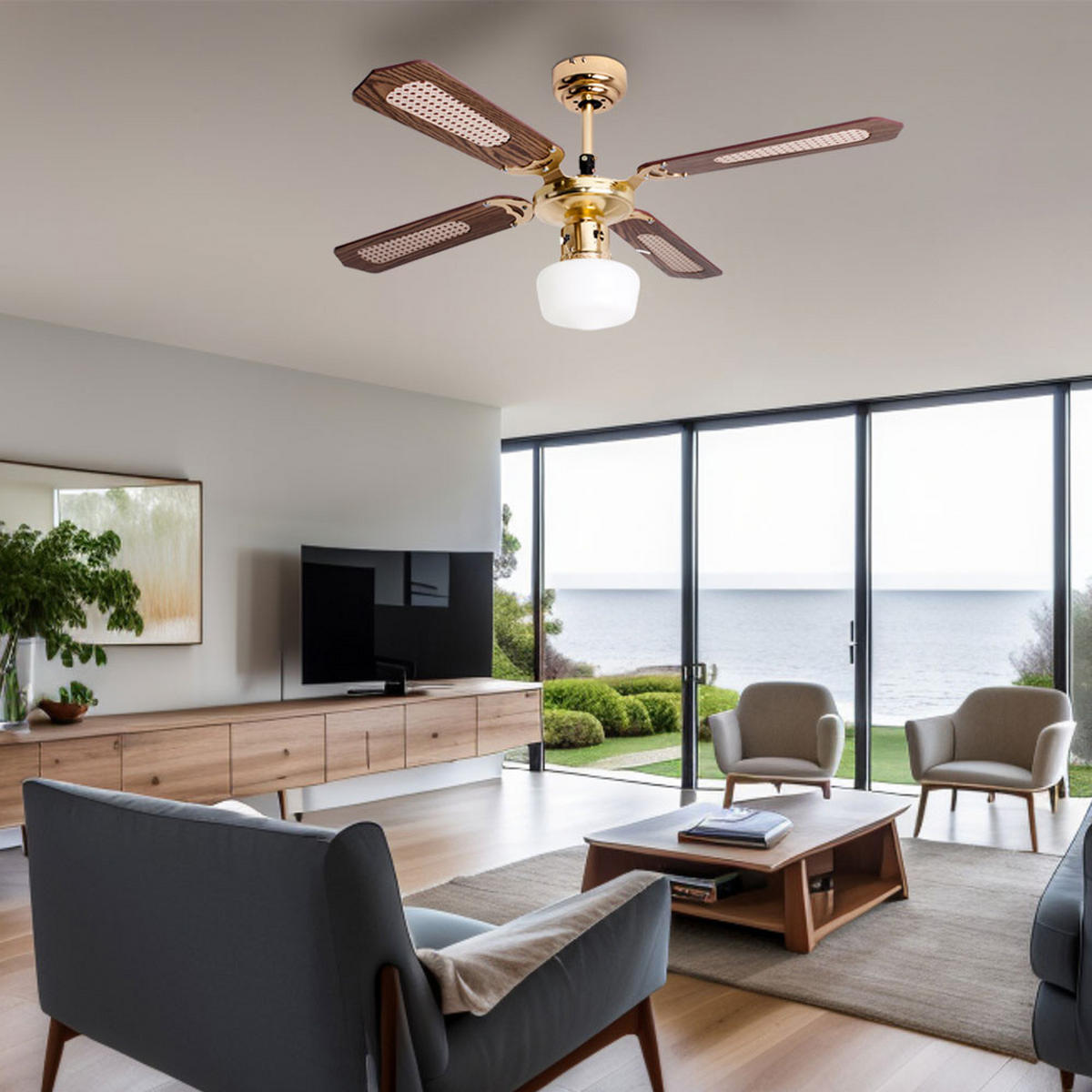 LED DECKENLEUCHTE Deckenventilator Braun Holzoptik - Braun, Holzwerkstoff (105/105/46cm)