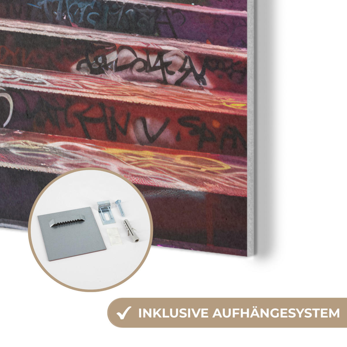AKUSTIKPANEEL Treppe - Graffiti - Farben - Kunst 70x100 cm - Multicolor, Textil (70/0.9/100cm) - MuchoWow