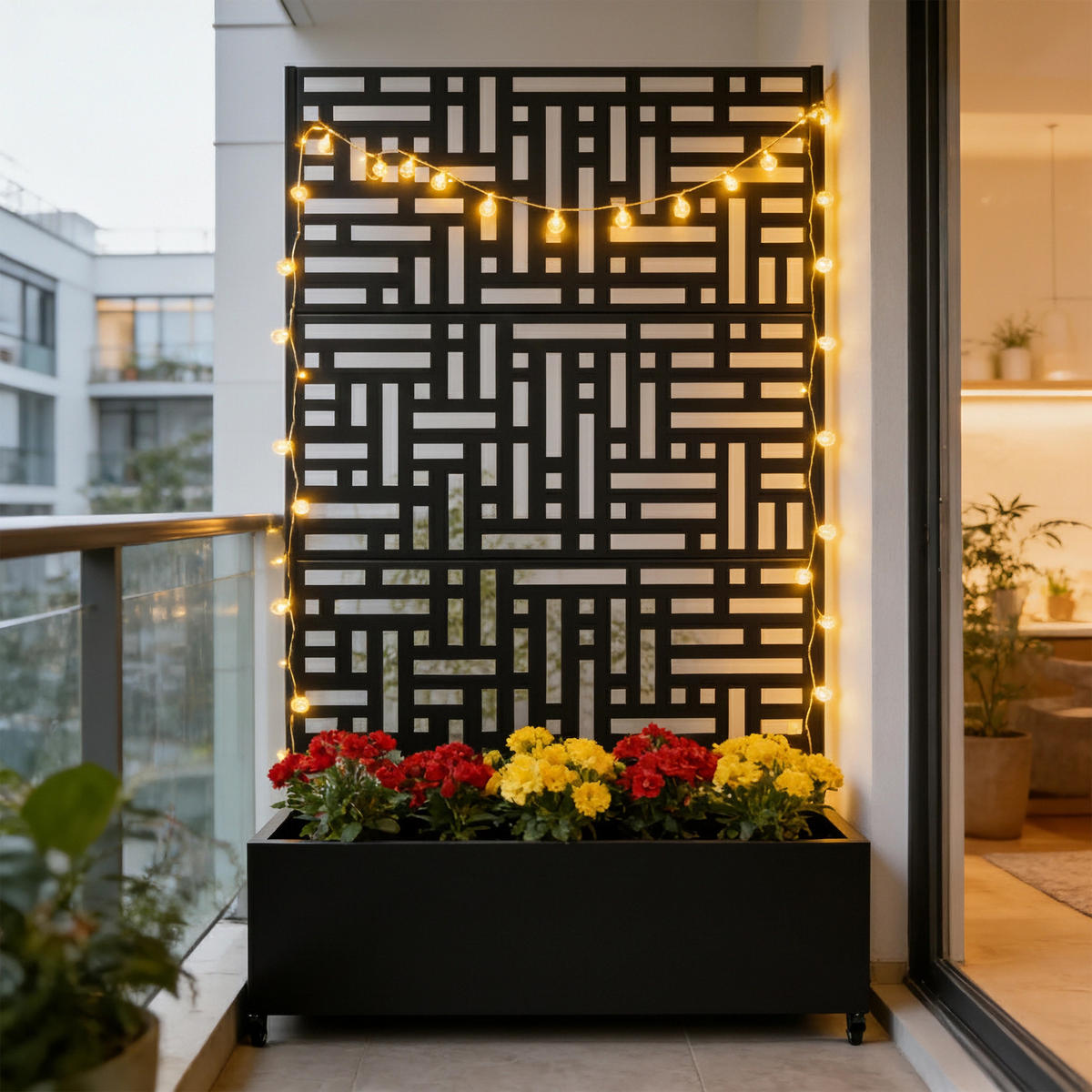 BLUMENKASTEN mit Trennwand Bernalda - Schwarz, Metall (120/186/40cm) - casa.pro