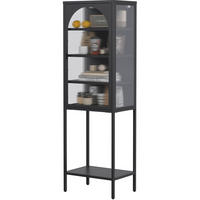 VITRINENSCHRANK aus Metall und Glas 50x35x160 cm Schwarz mit verstellbaren Einlegeböden und abschließbarer Tür - Schwarz, Glas (50/160/35cm) - Modfu