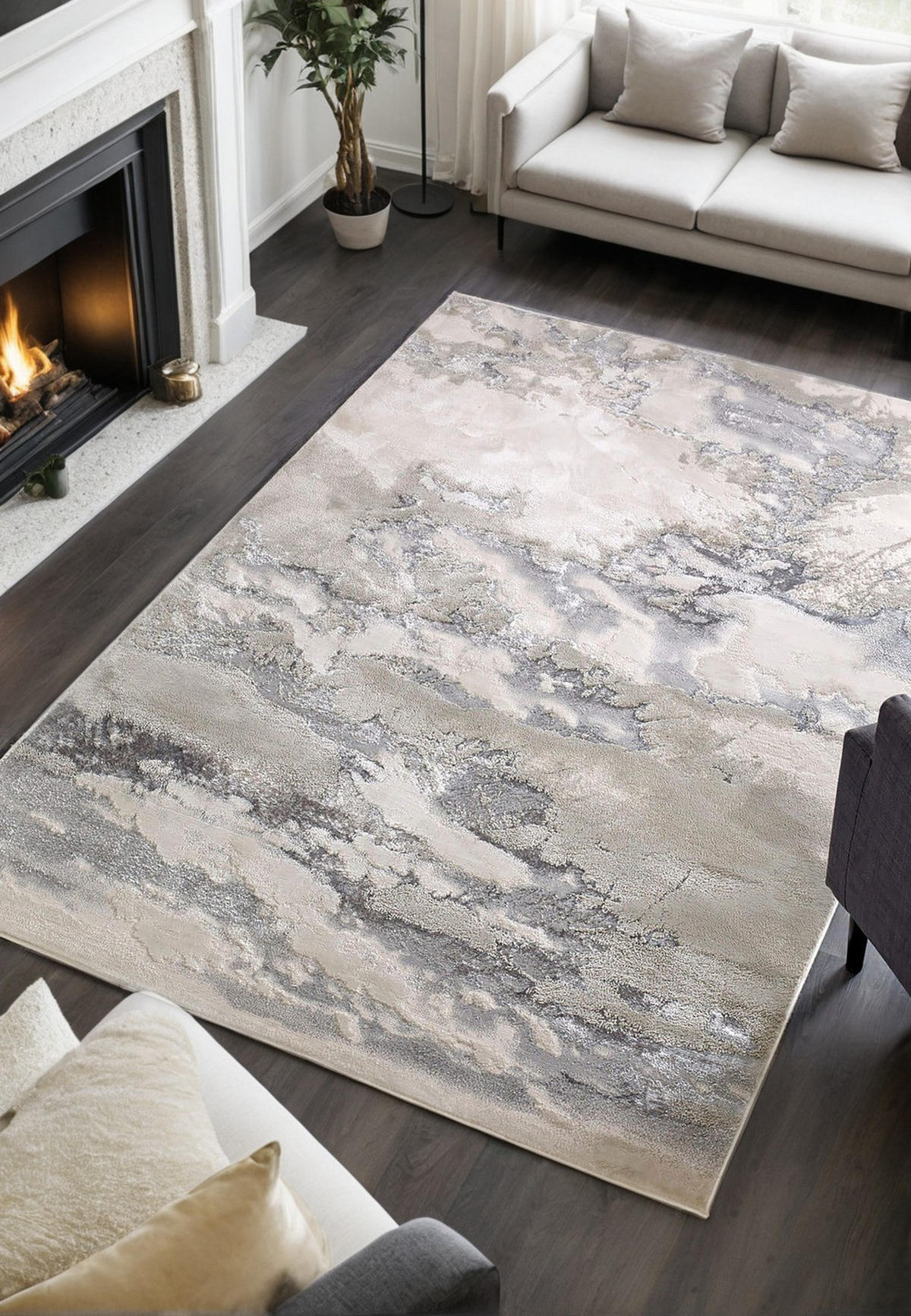 TEPPICH Polyester flachflor abstrakt hochglanz Como-Lecco, Silbergrau 200x290 cm - Silberfarben, Textil (200/290cm) - KADIMA DESIGN